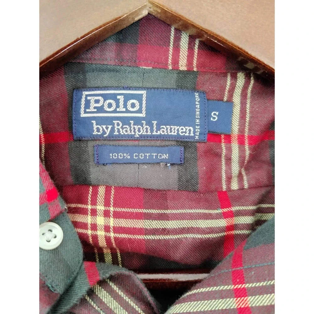 Polo by Ralph Lauren Flannel Plaid‎ Long Sleeve Button Down Red & Green Shirt  S